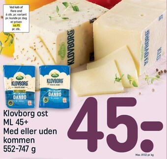 REMA 1000 Klovborg ost ml 45+ med eller uden kommen tilbud