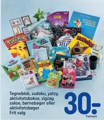 REMA 1000 Tegneblok, sudoku, yatzy, aktivitetsbokse, zigzag sakse, børnebøger eller aktivitetsbøger tilbud