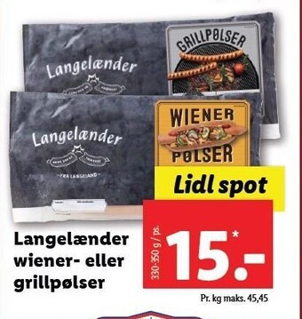 Lidl Langelænder wiener- eller grillpølser tilbud