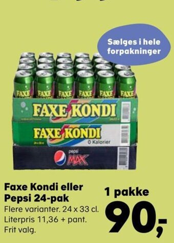 SuperBrugsen Faxe Kondi eller Pepsi 24-pak tilbud