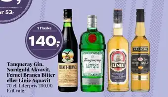 Tanqueray gin, nordguld akvavit, fernet branca bitter eller linie aquavit