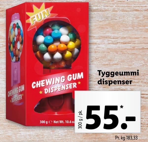 Tyggeummi dispenser tilbud hos Lidl