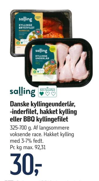 Føtex Danske kyllingeunderlår, -inderfilet, hakket kylling eller bbq kyllingefilet tilbud