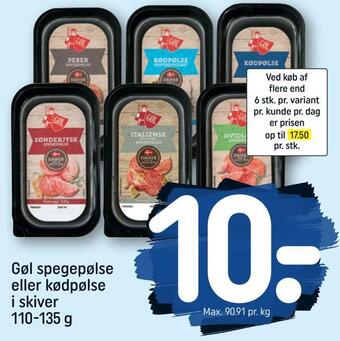 REMA 1000 Gøl spegepølse eller kødpølse i skiver tilbud