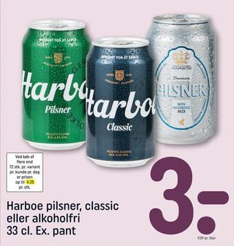 REMA 1000 Harboe pilsner, classic eller alkoholfri tilbud