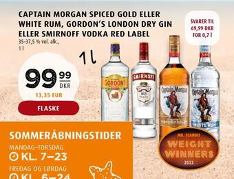 Scandinavian Park Captain morgan spiced gold eller white rum, gordon's london dry gin eller smirnoff vodka red label tilbud