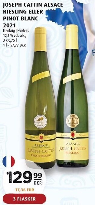Scandinavian Park Joseph cattin alsace riesling eller pinot blanc 2021 - 3 flasker tilbud