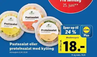 Lidl Pastasalat eller proteinsalat med kylling tilbud