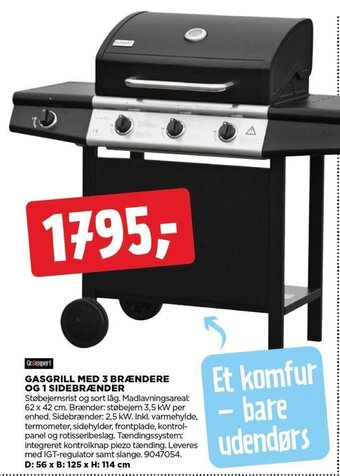 jem & fix GASGRILL MED 3 BRÆNDERE OG 1 SIDEBRÆNDER tilbud