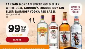 Scandinavian Park CAPTAIN MORGAN SPICED GOLD ELLER WHITE RUM, GORDON'S LONDON DRY GIN ELLER SMIRNOFF VODKA RED LABEL 35-37,5 % vol. alk., tilbud