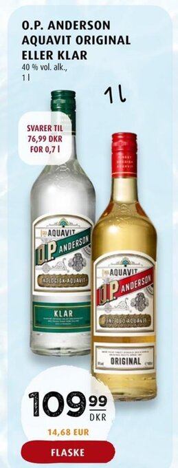 Scandinavian Park O.P. ANDERSON AQUAVIT ORIGINAL ELLER KLAR tilbud