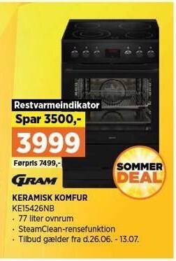 Power Gram keramisk komfur tilbud