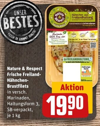 REWE DE Nature & Respect Frische Freiland-Hähnchen- Brustfilets tilbud