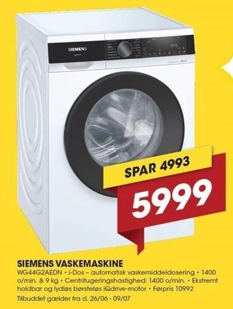 Punkt1 Siemens vaskemaskine tilbud
