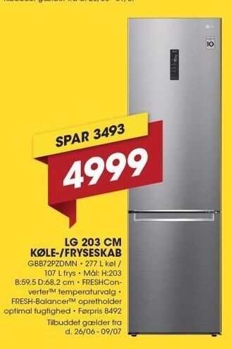 Punkt1 Lg 203 cm køle-/fryseskab tilbud