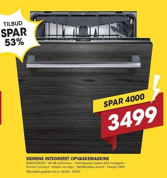 Siemens integreret opvaskemaskine tilbud hos Punkt1