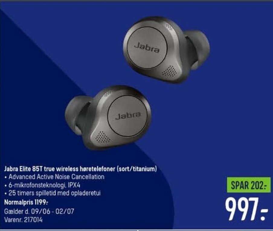 Jabra Elite 85T true wireless høretelefoner (sort/titanium) tilbud hos Elgiganten