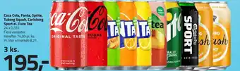 Fleggaard Coca Cola, Fanta, Sprite, Tuborg Squah, Carlsberg Sport el. Fuze Tea 24 x 0,33 L tilbud