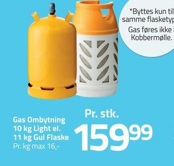 Gas Ombytning 10 kg Light el. 11 kg Gul Flaske