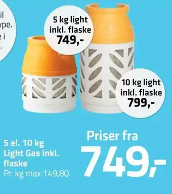 Fleggaard 5 el. 10 kg Light Gas inkl. flaske tilbud