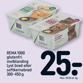 REMA 1000 REMA 1000 glutenfri melblanding Lyst brød eller softkernebrød 300-450 g tilbud