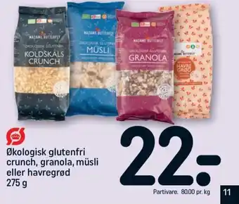 REMA 1000 Økologisk glutenfri crunch, granola, müsli eller havregrød 275 g tilbud