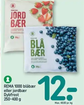 REMA 1000 REMA 1000 blåbær eller jordbær Dybfrost 250-400 g tilbud