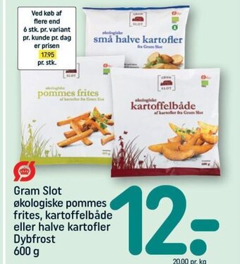 REMA 1000 Gram Slot økologiske pommes frites, kartoffelbåde eller halve kartofler Dybfrost 600 g tilbud