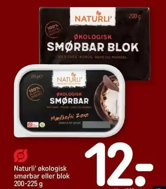 REMA 1000 Naturli' økologisk smørbar eller blok 200-225 g tilbud