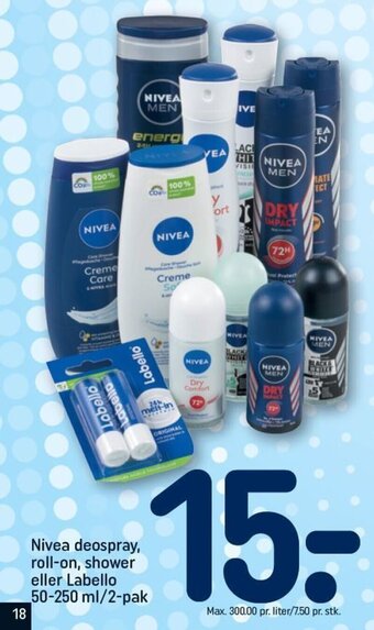 REMA 1000 Nivea deospray, roll-on, shower eller Labello tilbud