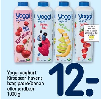 REMA 1000 Yoggi yoghurt Kirsebær, havens bær, pære/banan eller jordbær 1000 g tilbud