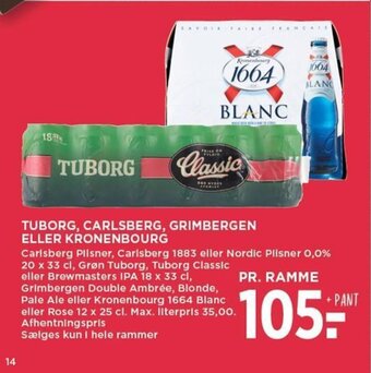 MENY TUBORG, CARLSBERG, GRIMBERGEN ELLER KRONENBOURG tilbud