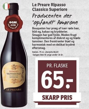 SPAR Le Preare Ripasso Classico Superiore tilbud