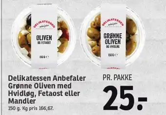 Delikatessen Anbefaler Grønne Oliven med Hvidløg, Fetaost eller Mandler