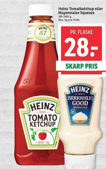 SPAR Heinz Tomatketchup eller Mayonnaise Squeeze tilbud