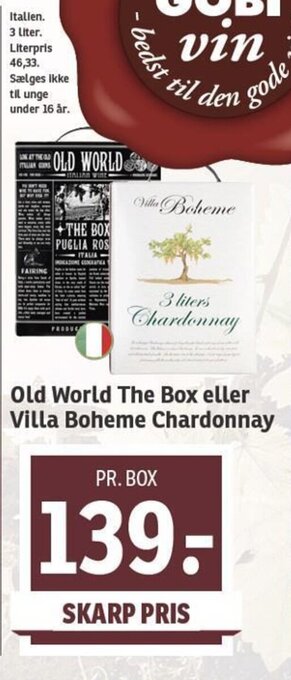 SPAR Old World The Box eller Villa Boheme Chardonnay tilbud