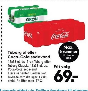 Bilka Tuborg øl eller coca-cola sodavand tilbud