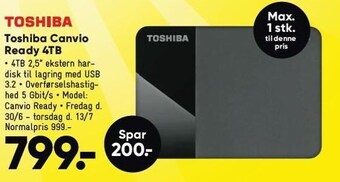 Bilka Toshiba canvio ready 4tb tilbud