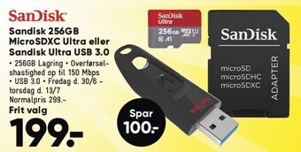 Bilka Sandisk 256gb microsdxc ultra eller sandisk ultra usb 3.0 tilbud