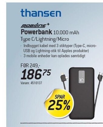 Thansen Mobiline powerbank tilbud
