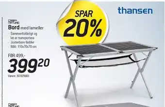 Thansen Camp+nature bord tilbud