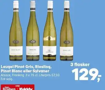 Kvickly Laugel pinot gris, riesling, pinot blanc eller sylvaner - 3 flasker tilbud
