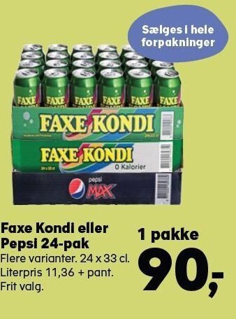 Kvickly Faxe kondi eller pepsi 24-pak tilbud