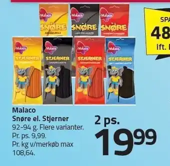 Fleggaard Malaco snøre el. stjerner 2 ps. tilbud