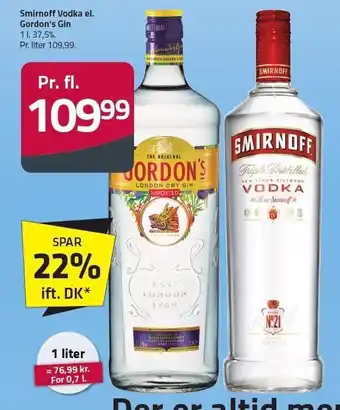 Fleggaard Smirnoff vodka eller gordon's gin tilbud