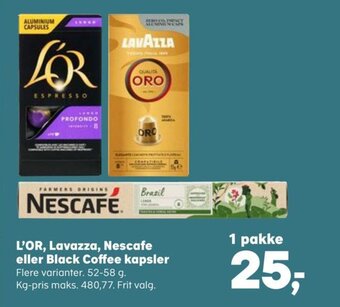 SuperBrugsen L'OR, Lavazza, Nescafe eller Black Coffee kapsler tilbud