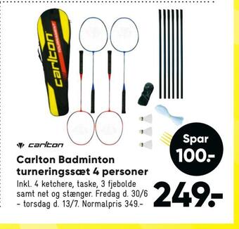 Bilka Carlton badminton turneringssæt 4 personer tilbud