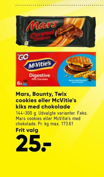 Bilka Mars, bounty, twix cookies eller mcvitie's kiks med chokolade tilbud