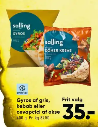 Bilka Gyros af gris, frit valg kebab eller cevapcici af okse tilbud