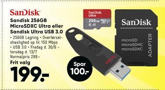 Bilka Sandisk 256gb microsdxc ultra eller sandisk ultra usb 3,0 tilbud